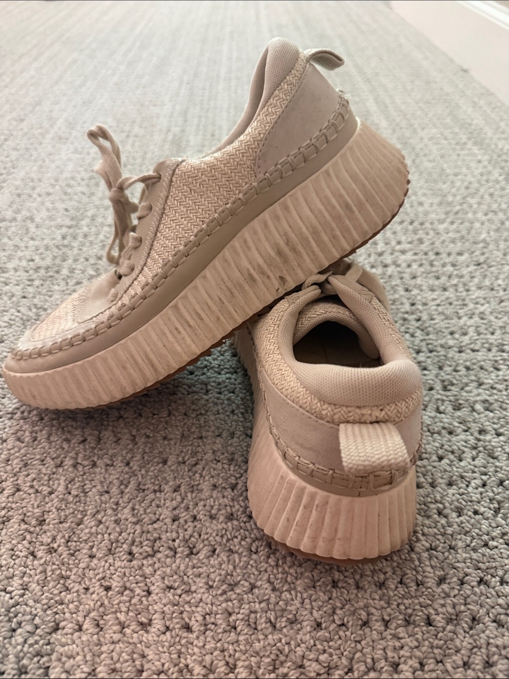 Dolce Vita Beige Platform Knit & Suede Sneakers